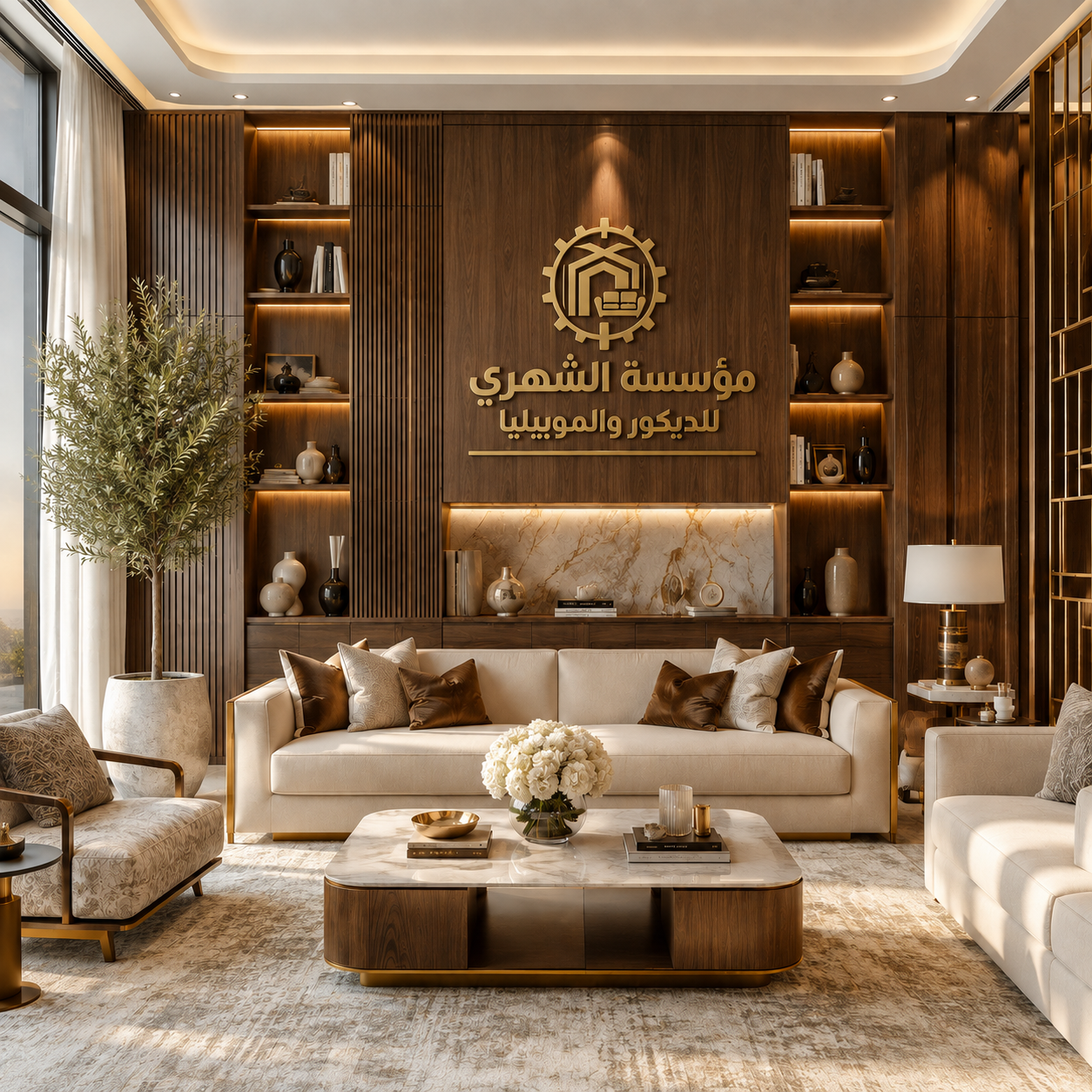 تصميم موبيليا وديكور بالرياض يحمل شعار مؤسسة الشهري